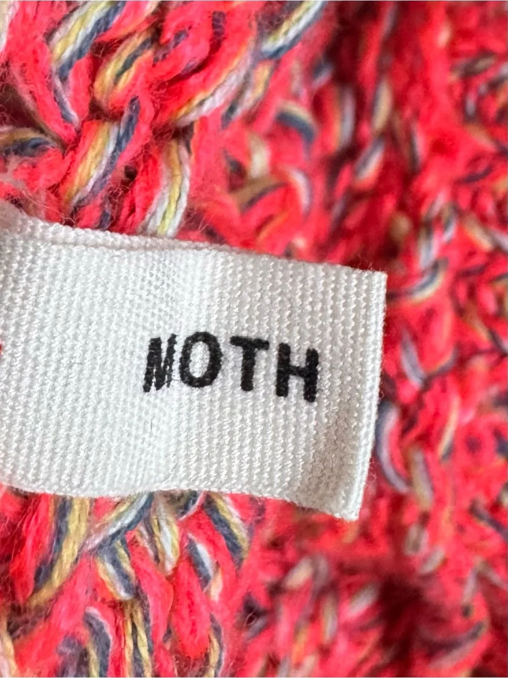 Moth Coral Textured Crewneck Sweater with Patch Pockets